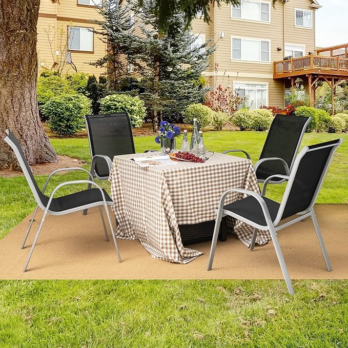 Giantex Set of 4 Patio Chairs, Stackable Outdoor Dining Chairs, 330 LBS Capacity, All Weather Resistant, Heavy Duty Rustproof Metal Armchairs, Lawn Chairs for Front Porch Yard Pool Garden Giantex