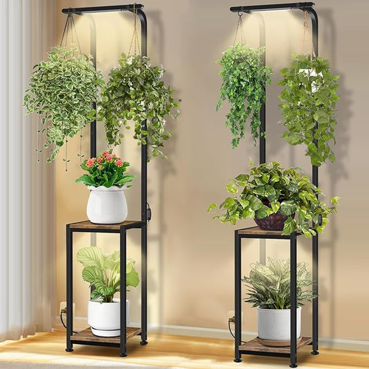 Plant Stand Indoor with Grow Light, 2 Pack Hanging Plant Stand Plant Shelf Indoor, 65'' Tall Plant Stands Plant Holders for Indoor Plants, Living Room, Bedroom, Balcony Rootora