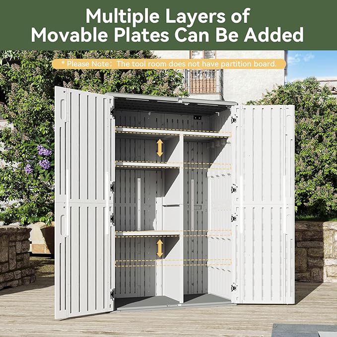 Aoxun Outdoor Storage Shed, 64 Cu.Ft Vertical Storage Sheds Outdoor with Floor, Outdoor Waterproof Storage Cabinet for Garage Storage, Pool Storage, Bike Shed, Garden Shed (White) Aoxun