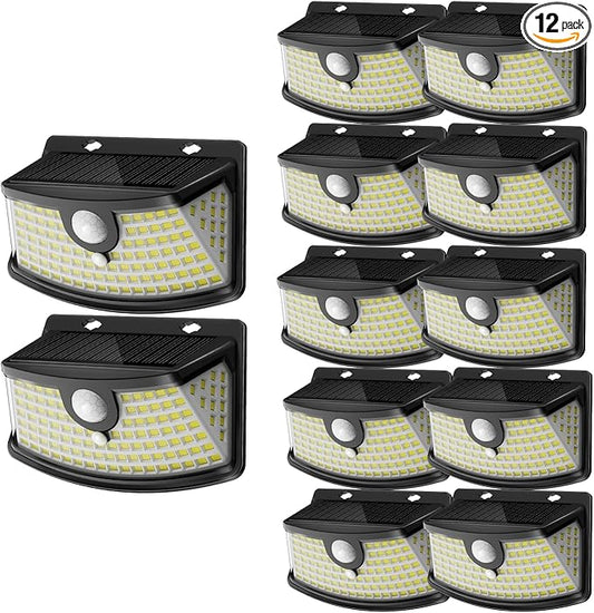 Aootek New Solar Motion Sensor Lights 120 LEDs with Lights Reflector,270° Wide Angle, IP65 Waterproof, Step Lights for Front Door, Yard, Garage, Deck (Black, Daylight White, 10-Pack) Lightupeveryconer