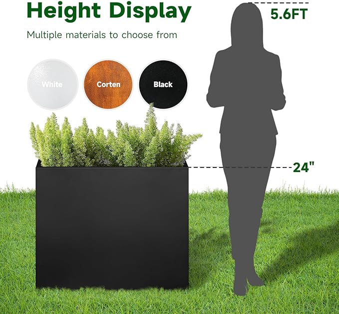 Black Steel Metallic Heavy Planter 30" x 12" x 24" for Outdoor Plants Metal Long Outdoor Planter Spliced Flower Box with Partitions for Outside,Indoor,Garden (Black, 30 * 12 * 24) DISCOVERINGBEAUTY