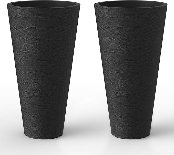 Kante Tall Round Planter Set of 2, 29" H Large Decorative Planter Pots for Outdoor Indoor Garden Patio Front Porch (Black) Kante