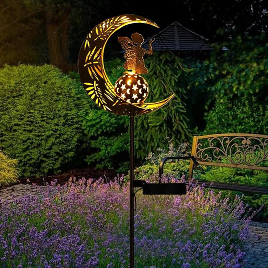 ZKLiLi Christmas Garden Solar Lights Pathway Stake Lights Moon Fairy with Angel Decor, Gardening Birthday Gift for Mom Grandma Friends, Outdoor Decor Light Waterproof for Walkway, Yard, Patio ZKLiLi