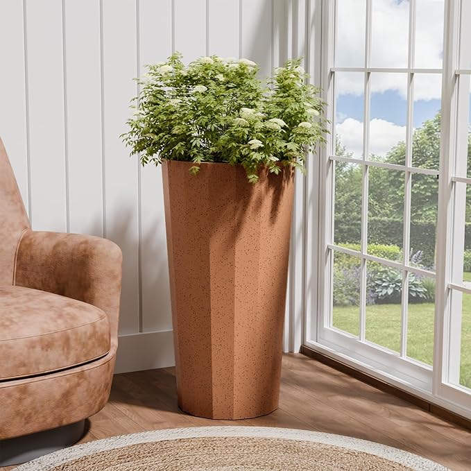 23.6" Tall Outdoor Planters Set of 2, Large Planters for Outdoor Plants for Porch Decor with Drainage Hole, Wide Stripe Design Porch Flower Pots for Indoor Pot Patio/Garden, Terracotta Outdoorchairs