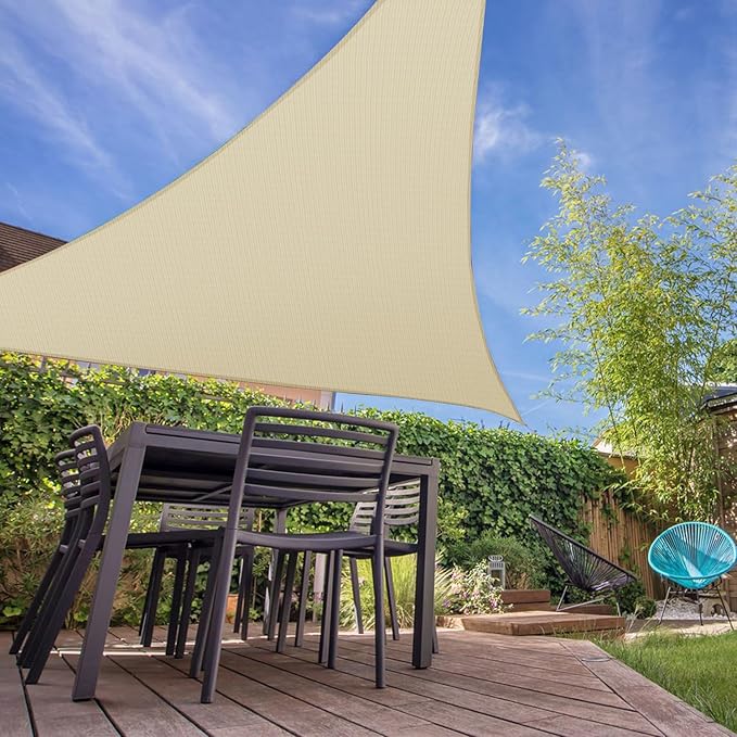 E&K Sunrise 4' x 4' x 4' Sun Shade Sail Triangle Canopy Shade Cover UV Block for Patio Backyard Garden Outdoor (Beige) EKSUNRISEINC