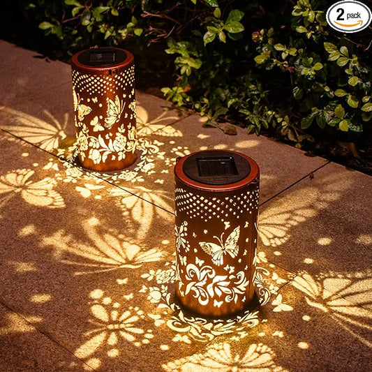 2 Pack Butterfly Birthday Gifts for Women Mom Grandma Solar Lanterns Outdoor Waterproof Garden Decor Hanging LED Decorative Light for Patio Yard Lawn Gardening Gifts DIBIEECN