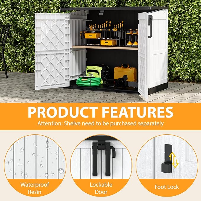 LHBcraft Outdoor Storage Cabinet 36 Cu Ft with Lockable Doors, Portable Horizontal Resin Storage Shed - Easy to Assemble, Waterproof Small Storage Shed with Floor LHBcraft-US