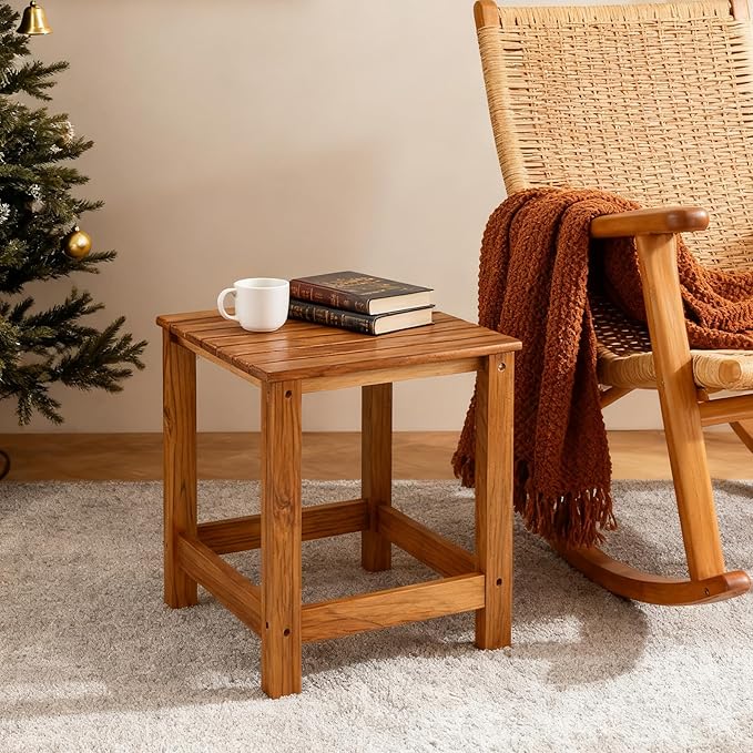 Utoplike Teak Outdoor Side Table for Patio, Pool Coffee Accent Table, Wood End Tables for Garden, Backyard, Bed, Living Room, Couch Utoplike