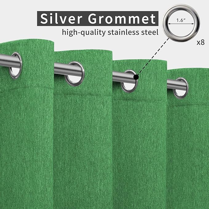 Easy-Going Linen Look Outdoor Curtains Waterproof Windproof Porch Curtains, Soft Thicken Outdoor Privacy Curtains for Patio, Gazebo, Grommet Top and Tab Bottom Drape, 1 Panel, 54x96 inch, Green Easy-Going