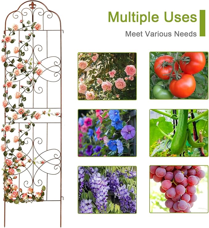 hogardeck 4 Packs 84 * 19 inch Metal Garden Trellis for Climbing Plants Outdoor,Heavy Duty,Coating Rustproof Trellis for Rose, Vegetable, Flowers, Expandable,Perfect for Training Climbing Plants HOGARDECK