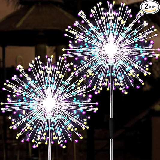 JJGoo Solar Firework Lights, 2 Pack 150 LEDs 2 Lighting Modes Solar Lights Outdoor Waterproof for Garden Patio Walkway Pathway Party Wedding Christmas Decorative - Mixed Color JJGoo