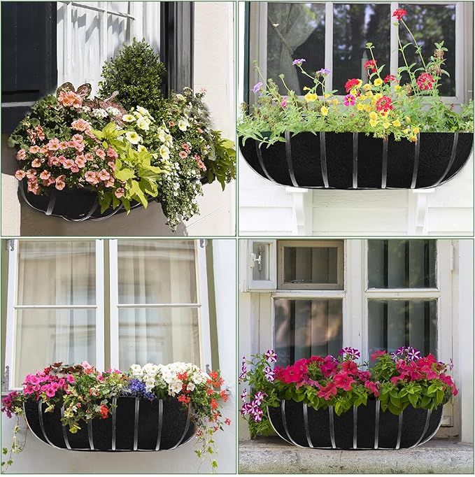 3PCS 36 Inch Planter Basket Liners Fabric Window Box Liners Felt Trough Planter Liner Replacement Black Flower Basket Liner Non-Woven Hanging Plant Liner for Planters Garden Fence - Avoid Bird Nesting Emsiok