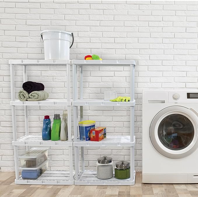 Gracious Living 2 Pack Light Duty Storage Shelves, Knect-A-Shelf 4-Shelf Ventilated Shelving Rack Organizer for Home, Garage, Basement & Laundry, White GraciousLiving