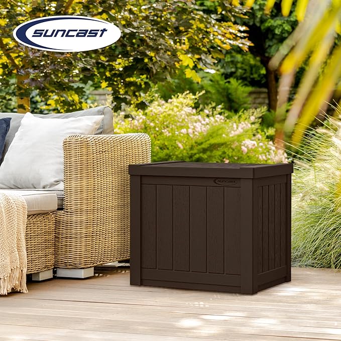 Suncast 17 x 22 Inch Resin 22-Gallon Patio Storage Deck Box, Java Brown (2 Pack) Suncast