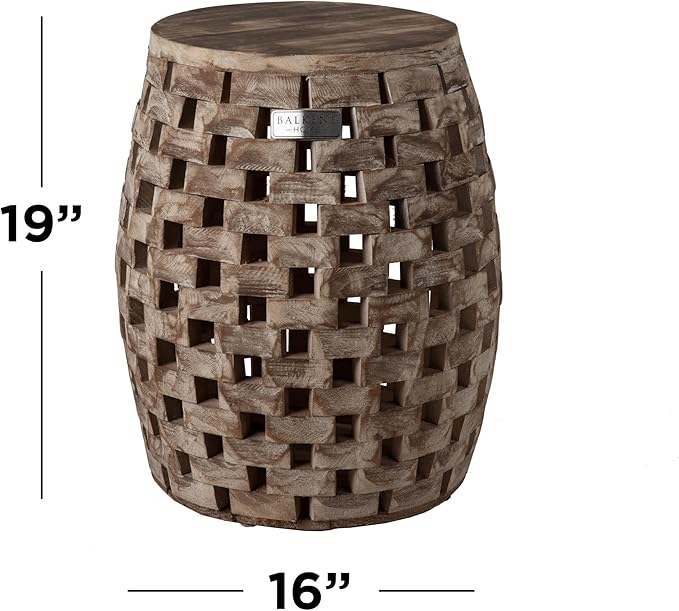 Balkene Home 62419 Maya Oval Rustic Garden Stool Wood Outdoor Seating & End Table Portable Adaptable Outdoor Furniture - Seasoned Patina Finish Patio+Sense
