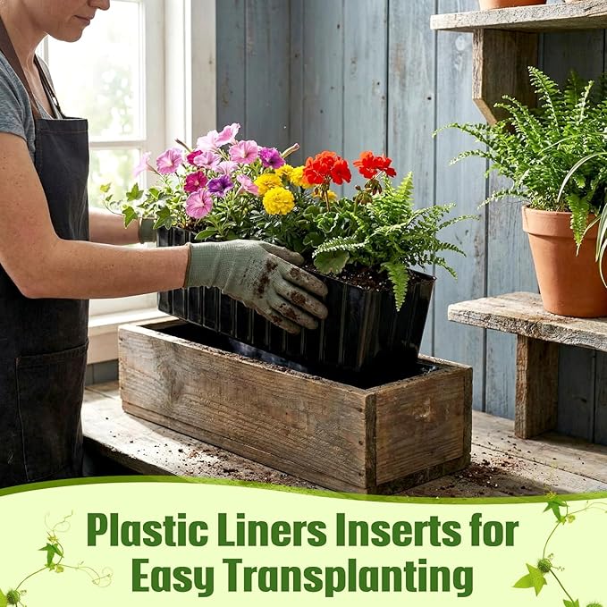 BreezeHug 36 Pcs Plastic Planter Liners Rectangular Plastic Inserts 10.5" x 3" x 3.5" for Planter Window Box Indoor Outdoor Flower Arrangement Succulent Garden Windowsill Home Decor Rootora