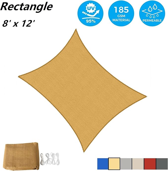 AsterOutdoor Sun Shade Sail Rectangle 8' x 12' UV Block Canopy for Patio Backyard Lawn Garden Outdoor Activities, Sand AsterOutdoor