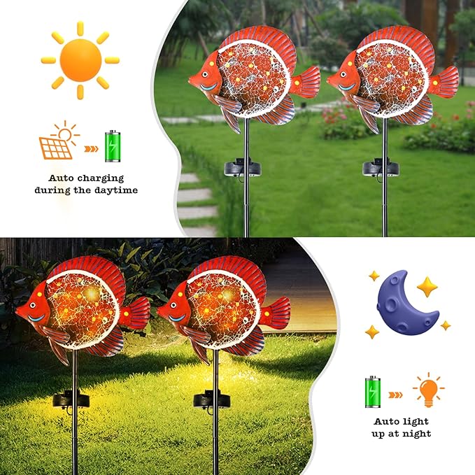 Yiosax-Solar Outdoor Lights Decorative-Yard Outdoor Decorative - Garden Stakes Clownfish Decorative Waterproof 7 LED Light Decor Ocean Beach Theme for Garden Lawn Path Yard Decoration Gift Idea, Red Yiosax