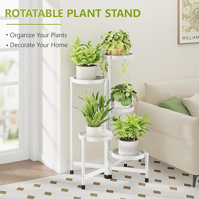 5 Tier Plant Stand Indoor, Tiered Plant Stand Outdoor for Multiple Plants, Corner Plant Shelf for Patio Balcony Porch Garden Living Room House,White Cawukege
