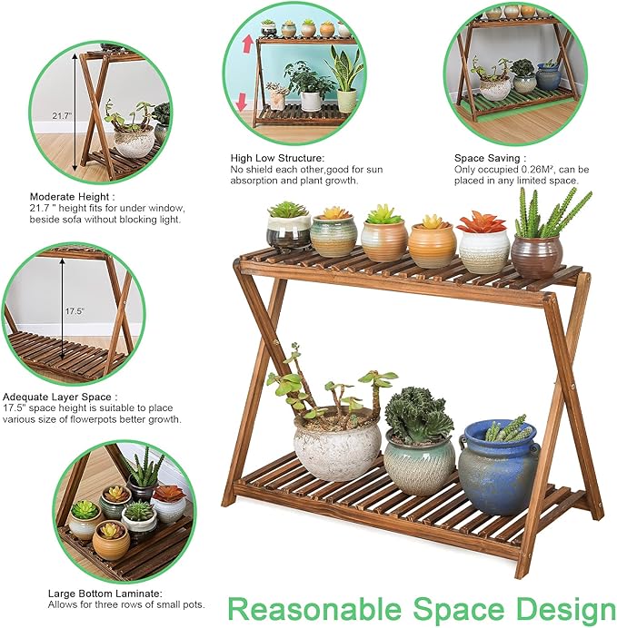 Wooden Plant Stand Indoor 2 Tier Narrow Plant Stand Outdoor Plant Shelf Display Rack Corner Flower Rack Stand for Living Room Garden Patio Balcony (X-Cross Design) Jotboom