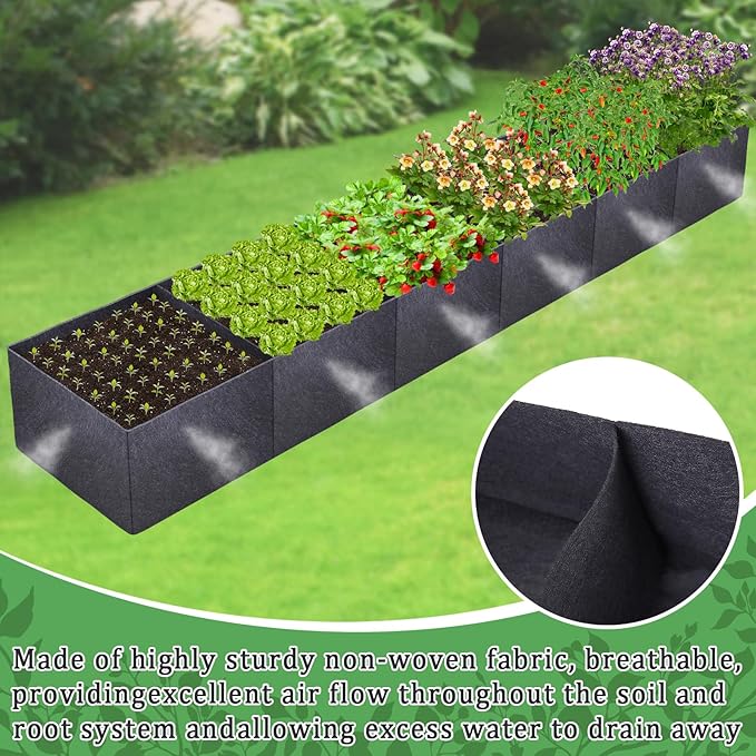 POILKMNI 12x2x1ft Fabric Raised Garden Bed - Outdoor Planter Box Non-Woven Fabric Patio Planting Bed Garden Grow Bed Bag for Growing Herbs, Flowers and Vegetables POILKMNI