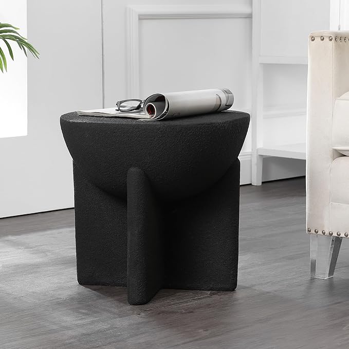 JONATHAN Y TBL1109A Brady 16.25" Minimalist Modern Drum Indoor/Outdoor Accent Table Contemporary, Mid-Century, Art Deco, Bohemian, Patio, Garden, Bathroom, Living Room Black Frosted JONATHANY