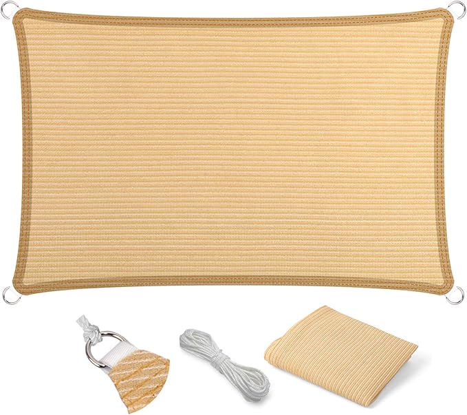 Eden's Decor Straight Flat-Edged Sun Shade Sail Rectangular 7' x 20' Beige UV-Blocking Outdoor Canopy Fabric Cloth Awning for Pergola Patio Garden Backyard Custom Size EdensDecorInc