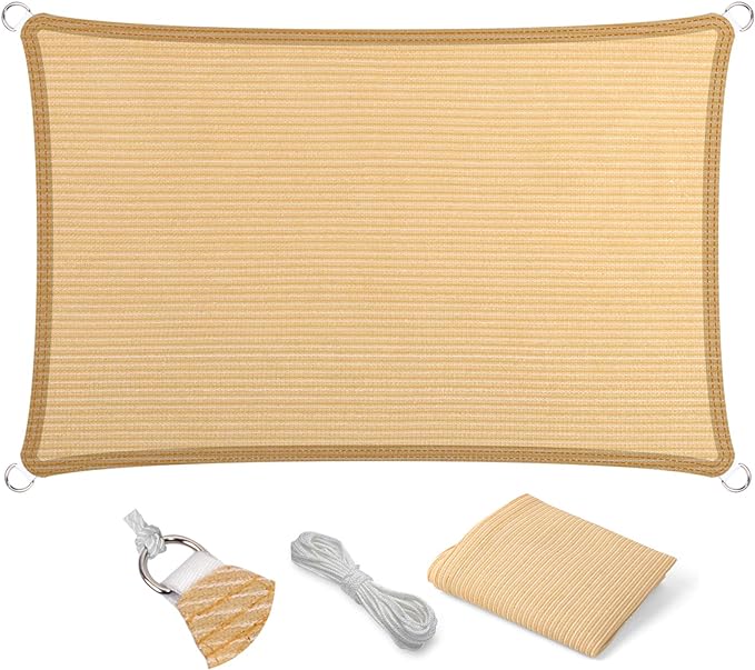 Eden's Decor Straight Flat-Edged Sun Shade Sail Rectangular 17' x 22' Beige UV-Blocking Outdoor Canopy Fabric Cloth Awning for Pergola Patio Garden Backyard Custom Size EdensDecorInc