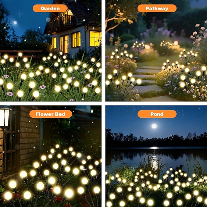 ALSO GO Solar Lights Outdoor, 6 Pack 48 LEDs Firefly Lights, Waterproof Solar Garden Light for Yard Patio Pathway Outdoor Decoration, Gardening Gifts for Women Christmas Decor ALSOGO