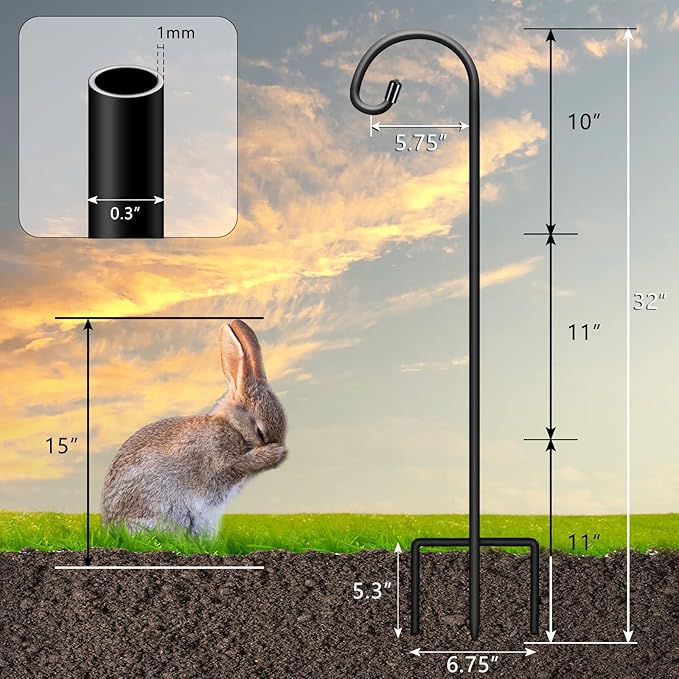 Gtongoko 8 Pack Shepherds Hooks for Outdoor 32 Inch Garden Hooks for Hanging Plants, Lanterns, Bird Feeders, Solar Lights, Mason Jars, Weddings Decor, Adjustable, Matte Black Gtongoko