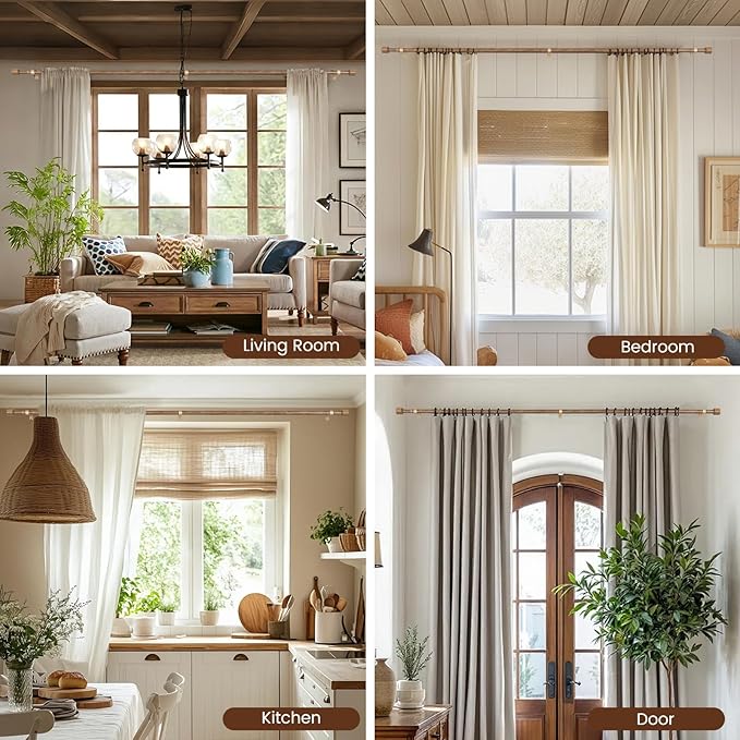 1” Diameter Curtain Rods Itself is 30 to 144 inch 1 Pack Fit 30-142 inch, 66 to 120 inch Window with Heavy Duty Adjustable Rod Matte Wood Grain Splicing Metal Extra Long Curtain Rod for Windows Rootora