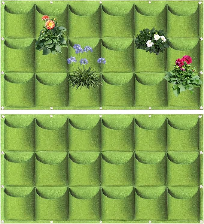 LITLANDSTAR 18 Pockets Hanging Grow Bags, 2 Pack Horizontal Wall Planter Plant Grow Bags Outdoor Indoor Hanging Planter for Balcony/Railing/Fence/Yard/Garden/Home Decoration, Green LITLANDSTAR