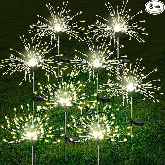 FOOING 8 Pack Solar Garden Lights Solar Firework Lights Waterproof, 200 LED String Light 2 Modes Twinkling Fairy Nightlight for Garden, Wedding, Party, Patio, Yard, Landscape Decoration, (Warm White) FOOING