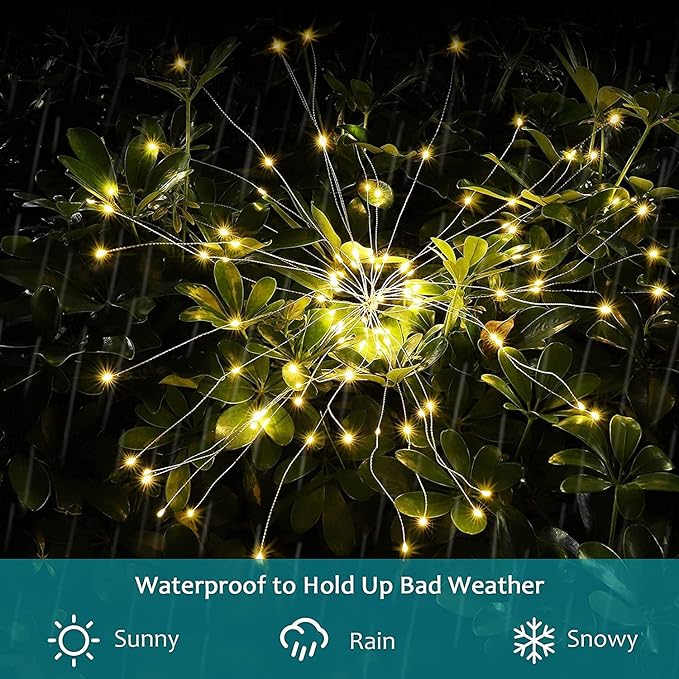 JJGoo Solar Firework Lights, 2 Pack 180 LEDs 2 Lighting Modes Solar Lights Outdoor Waterproof for Garden Patio Walkway Pathway Party Wedding Christmas Decorative - Warm White JJGoo
