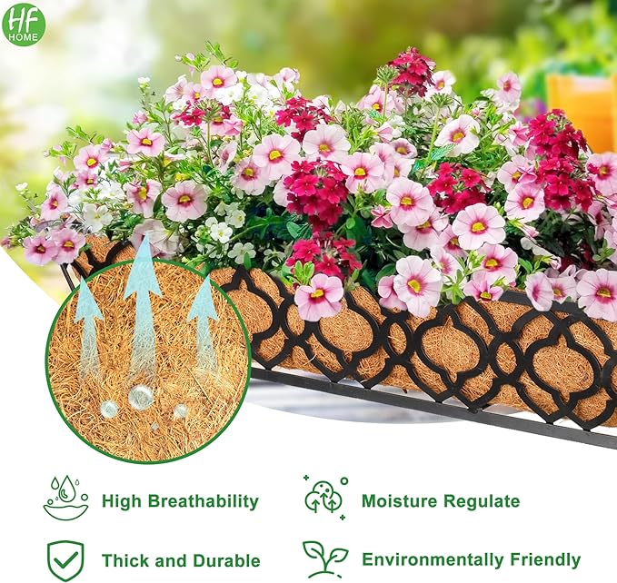 HFHOME 4Pcs 24" Trough Coco Fiber Replacement Liner, Natural 24 in Window Deck Coco Replacement Liner for Window Box HFHOME