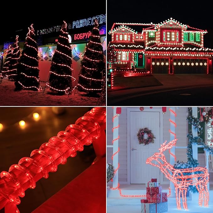 50ft LED Rope Lights Outdoor, 360 LED Connectable and Flexible Tube Lights with 8 Modes, Waterproof LED Rope Lighting for Garden, Patio, Pool, Bedroom, Party, Indoor Outdoor Christmas Decoration (Red) Jnaurb