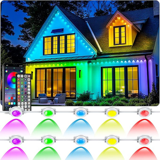 300FT Permanent Outdoor RGB Lights - Waterproof Smart LED Eaves Lights with App/Remote Control, Music Sync & DIY Scenes, Perfect for Christmas, Halloween, Parties & Daily Decor, Ideal for House Roof Rootora