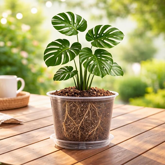 8 Packs 8 Inch Reinforced Large Clear Nursery Pots with Sacuers, Transparent Plastic Plant Pot Seedling Planter with Drainage Holes for Vegetable Propagation, Root Cutting, Seed Starting Bluepro