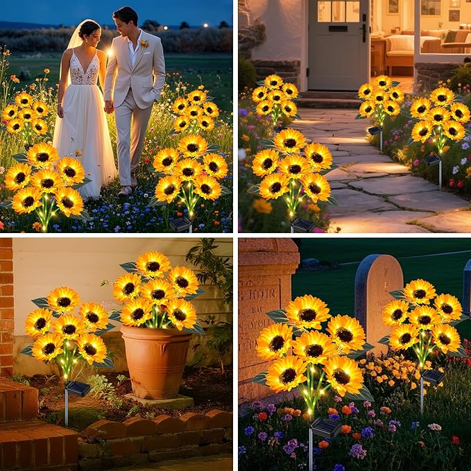 Solar Sunflower Lights Outdoor Flower Lights,6 Pack 36 Sunflower Waterproof Lights for Outside Party Gardening Gifts Mother's Day for Patio Yard Pathway Party Housewarming Gift yeuago