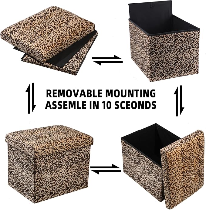 ALASDO Ottoman Storage Ottoman Footrest Stool Small Ottoman with Storage Foldable Ottoman Foot Rest Footstool Bench for Living Room 17x13x13inches Leopard Print ALASDO