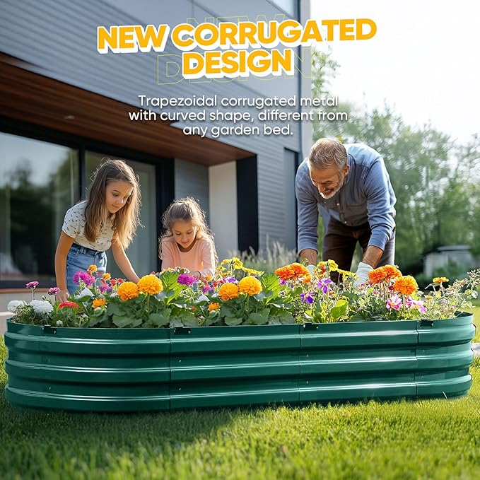 KING BIRD Raised Garden Bed Kit 2025 Upgraded Quick-Setup Galvanized Planter Garden Box Outdoor for Gardening, Vegetables, Flowers, 74x36x12 in, Green 2PCS KINGBIRD