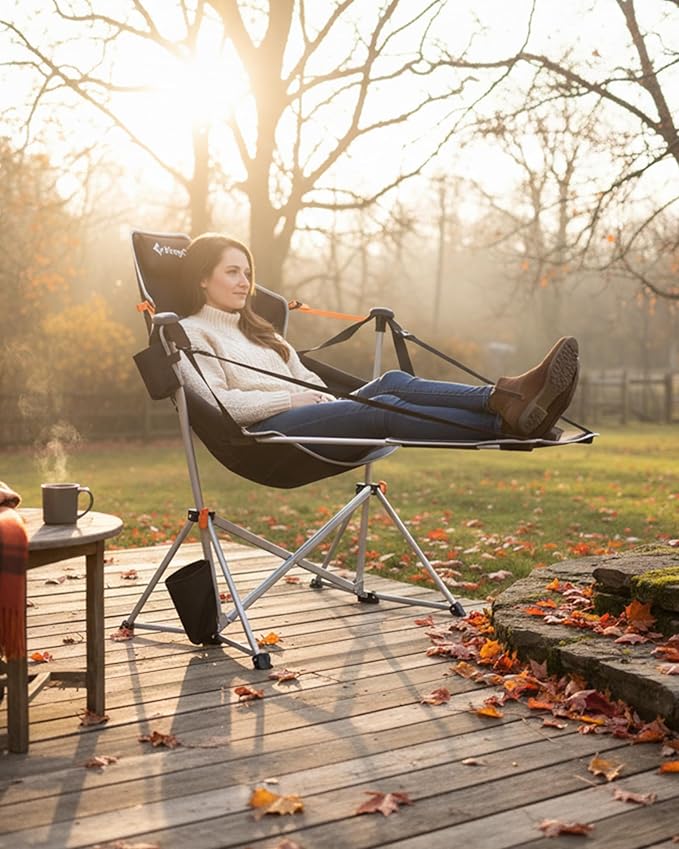 KingCamp Hammock Chair with Footrest – Heavy Duty Swinging Rocking Camping Chairs for Adults up to 400lbs, Folding Portable Oversized Rocker with Cup Holder & Pillow for Outdoor Beach Lawn RV Sports KingCamp