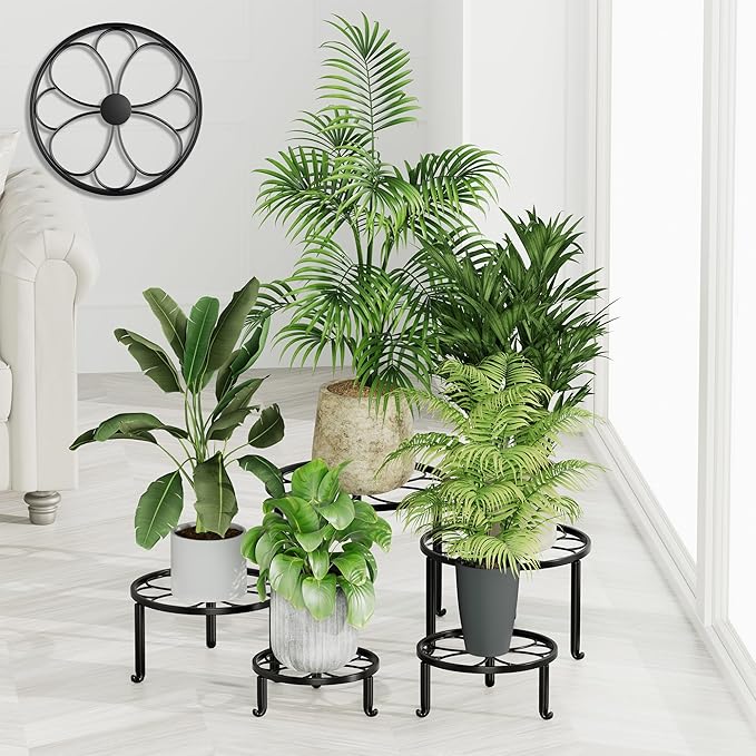 5 Pack Metal Plant Stand for Heavy Potted Plant for Home Indoor and Outdoor, Multiple Heavy Duty Flower Pot Stand,Multiple Plant Display Rack Rootora
