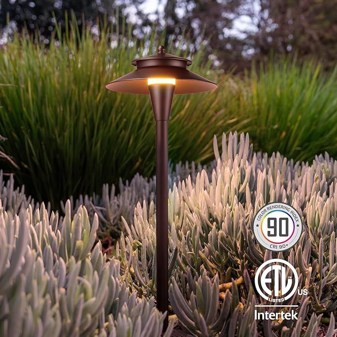 LEONLITE 5CCT Low Voltage Pathway Lights, 12-24V LED Landscape Path Light, 1800/2700/3000/4000/5000K, Double Layer, CRI90, IP65 Waterproof Landscape Lighting, Aluminum, Oil Rubbed Bronze, Pack of 6 LEONLITE