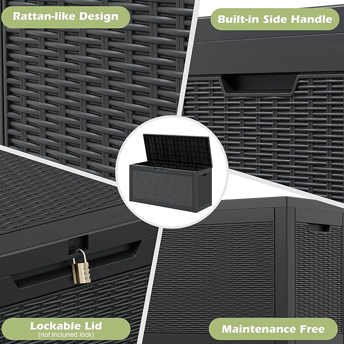 Outdoor Storage Box, Resin Deck Boxes Indoor and outdoor, Waterproof Storage Box Lockable Lid (Black, 70 Gallon) NBYSGO