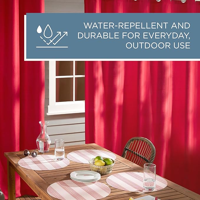 TOWN & COUNTRY BASICS Cabana Solid Heavyweight Indoor Outdoor Curtains, Light Filtering Opacity with Grommet Top, Water Repellent, 2-Pack Set, 54"x84", Radiant Red TOWN+%26+COUNTRY+BASICS
