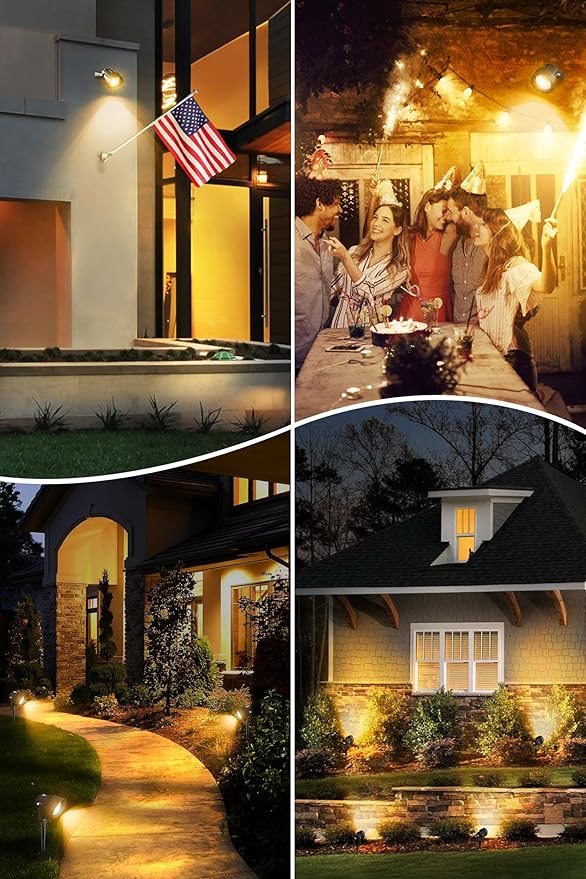 T-SUN Dusk to Dawn Outdoor Lighting, Flag Spot Lights with Photocell Auto On/Off, Waterproof 3000K Warm White LED Plug-in Landscape Spotlights for Garden Yard Tree Pathway Pole House, 2 Pack T-SUN
