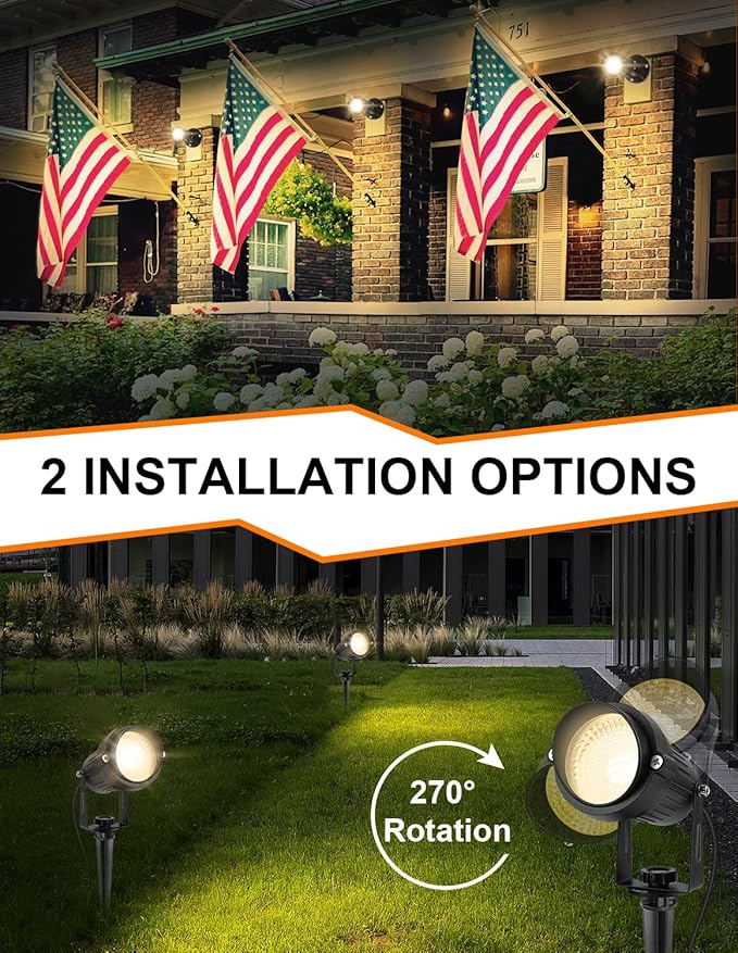 Dusk to Dawn Outdoor LED Spotlight,Outdoor Landscape Lighting with Photocell Sensor, 3000K Warm White Waterproof Spot Lights for Yard Flag Pole House Garden Tree(2 Pack) CREPOW
