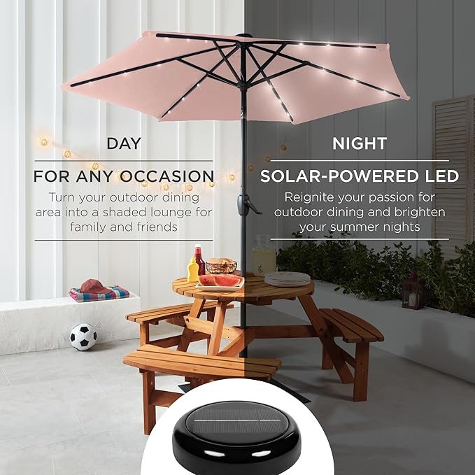 Best Choice Products 7.5ft Outdoor Solar Market Table Patio Umbrella for Deck, Pool w/Tilt, Crank, LED Lights - Rose Quartz BestChoiceProducts