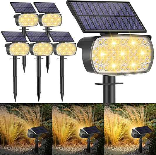 108 LED Solar Spot Lights Outdoor, Solar Lights Outdoor IP65 Waterproof, 3 Modes Solar Landscape Spotlights, Large Solar Powered Panel Lights for Garden Yard Pathway(Warm White/6 Pack) MinPea